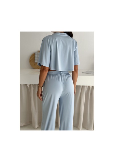 Gugus Yazlık Takım - Alt Üst Kadın Dokulu Kumaş -baggy Pantolon + Salaş Üst Bebe Mavisi Gugus Yazlık Takım - Alt Üst Kadın Dokulu Kumaş -baggy Pantolon + Salaş Üst Bebe Mavisi