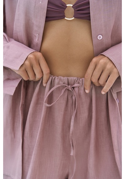 Mai Collection Mai Studios Co. Jelsomina Oversize Açık Bordo Keten Gömlek Pantolon Takım Acık Bordo