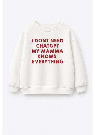 Monila Unisex Çocuk Slogan Baskılı 3 İplik Kumaş Pamuklu Sweatshirt Ekru
