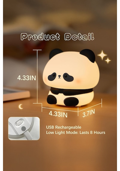 Rgb Led Sevimli Panda Çocuk Odası Gece Masa Lambası Renk Değiştiren Yumuşak Silikon Usbli Şarjlı Çok Renkli
