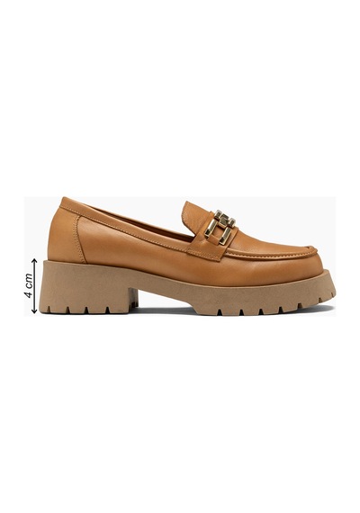 Zinnia Hakiki Taba Kalın Tabanlı Tokalı Kadın Loafer Ayakkabı