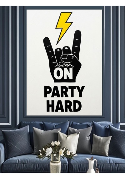 Ahşap Tablo Partile Rock El İşareti