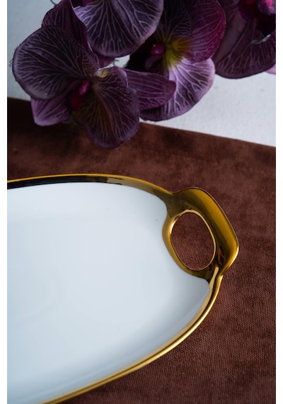 Acar Arven Oval Gold Sunum Tepsisi - 33 Cm Beyaz