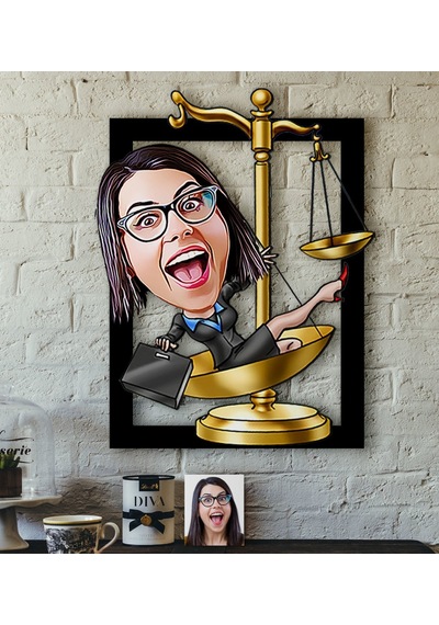Kişiye Özel Bayan Avukat Karikatürlü 3D Ahşap Tablo-4