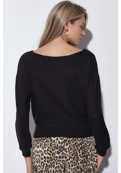 Hiccup Busem Kadın Kısa Bisiklet Yaka Sweatshirt Siyah