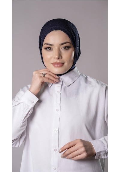 Hürrem Bone Lacivert Pratik Hazır Geçmeli Tesettür Eşarp Sandy Kumaş Arkadan Çıtçıtlı 2206 02