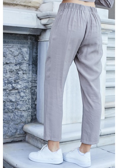 JUMENT Kadın Likrasız Modal Kumaş Yüksek Bel Beli Lastikli Yan Cepli Dar Paça Bilek Boy Pantolon-duman JUMENT Kadın Likrasız Modal Kumaş Yüksek Bel Beli Lastikli Yan Cepli Dar Paça Bilek Boy Pantolon-duman