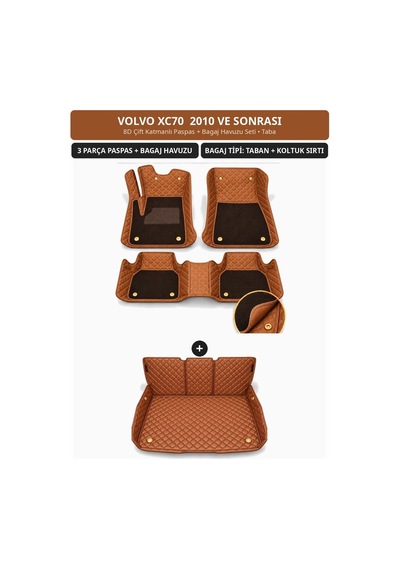 Volvo Xc70 2010+ Uyumlu 8d Çift Katmanlı Paspas + Bagaj Havuzu Seti Taba