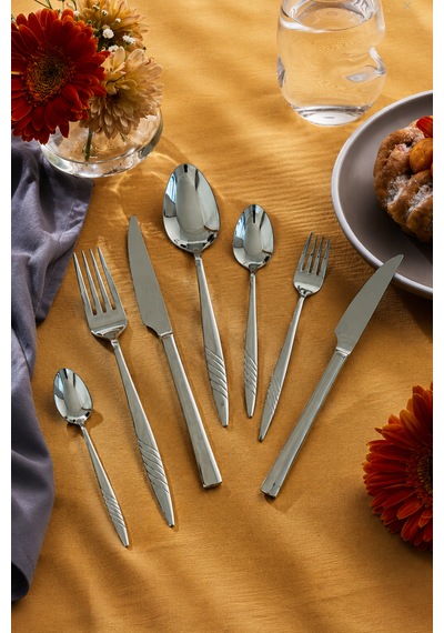 Salkım 60 Vibe Steel Parça 12 Kişilik Çelik & Kutulu Çatal & Kaşık Takımı Gümüş