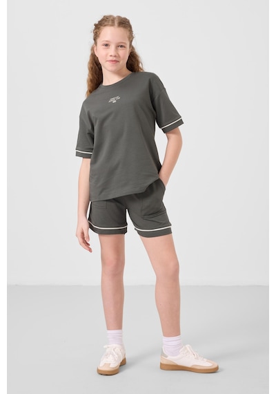 Haki Pamuklu Yumuşak Dokulu Standart Fit Basic Kız Çocuk Şort Takım - 75183 Haki