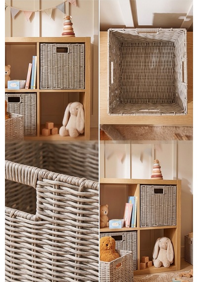 Ocean Home Textile 2'li Çocuk Odası Yıkanabilir Gri Pp Rattan Sepet Set 33 X 33 X 33 Cm