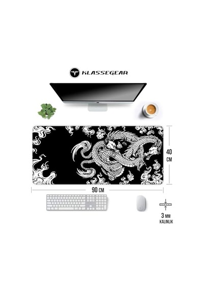 Klasse Pro - 10 Farklı Model Dikişli Kenar 90x40 Cm Oyuncu Gaming Mouse Pad Dragon Knot, 90x40 Cm