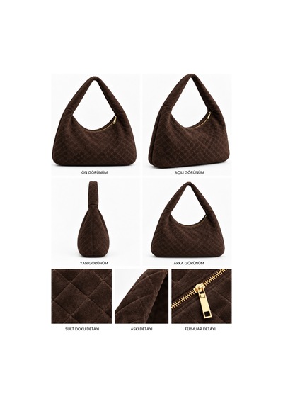 Nura Collection Kahve Kadın Hakiki Süet Örgü Dokulu Shopper Omuz Çantası Kahverengi - 936381748 Kahverengi