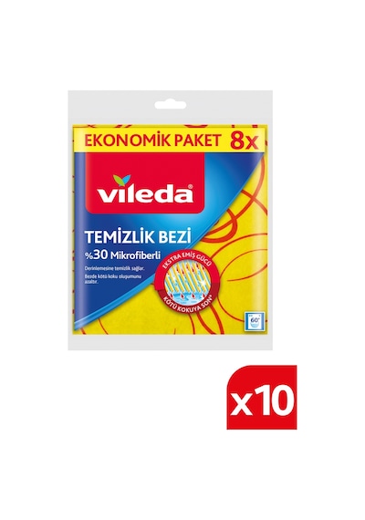 Vileda 10 Paket 8'li 30% Mikrofiberli Mutfak Bezi Sarı