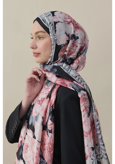 Miorel Scarfs Soft Gül Desen Vual İpek Şal Fular Silk Scarfs Shawl Hijab Pembe