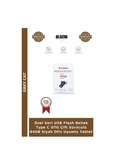 Özel Seri Usb Flash Bellek Type C Otg Çift Sürücülü 64gb Siyah Ofis Uyumlu Tablet