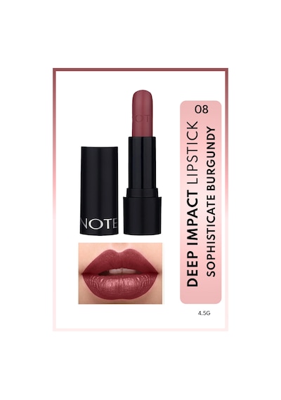Note Cosmetique Deep Impact Lipstick Kremsi Dokulu Yarı Parlak Ruj 08 Sophisticate Burgundy - Kırmızı