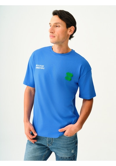 Oversize Fit Erkek Tshirt K.kol Cobalt Blue