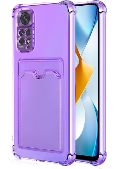 Redmi Note 11 Pro Kılıf Darbe Emici Köşe Korumalı Kartlıklı Cüzdanlı Silikon Kapak Lila