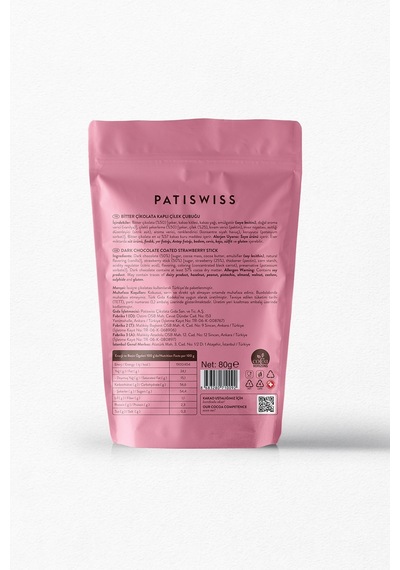 Patiswiss Bitter Çikolatalı Çilek Çubukları 10 G