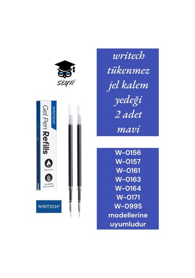 Writech Tükenmez Jel Kalem Yedeği 2 Adet Mavi W-0156 W-0157 W-0161 W-0163 W-0164 W-0171 W-099s Çok Renkli