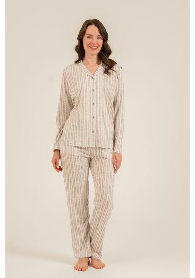 Arnetta Kadın Kahverengi Çizgili Gömlek Pijama Takımı Ar3780-s-v2 Ar3780-s-v2