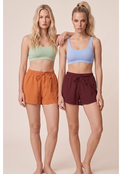 Siyah İnci 2'li Dokuma Modal Şortlu Pijama Altı 8067 Turuncu Koyu Bordo