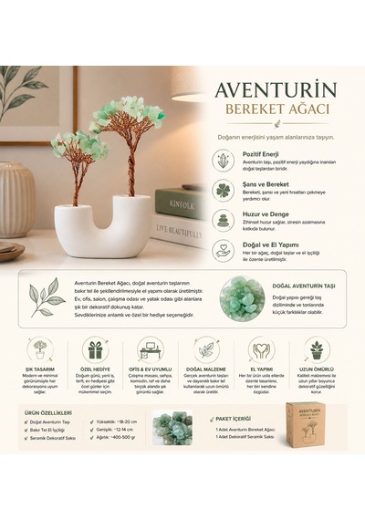 Bakgelal Aventurin Bereket Ağacı Doğal Taş Dekoratif Masaüstü Obje El Yapımı Premium Dekor 11897375