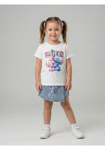 İncilay Kids Kız Çocuk Stitch Baskılı Şortlu Takım Beyaz İncilay Kids Kız Çocuk Stitch Baskılı Şortlu Takım Beyaz