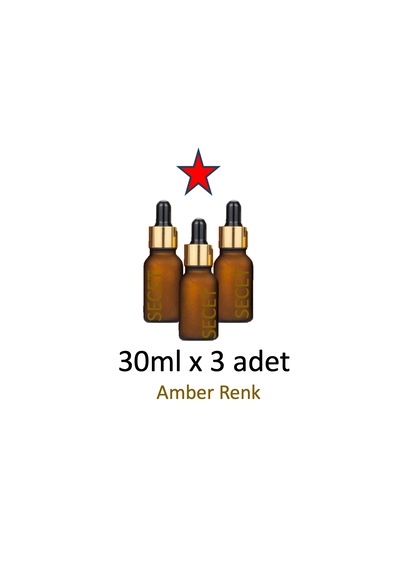 Damlalık, 3 Adet 30ml Damlalıklı Cam Amber Renk Şişe, Metal Gold