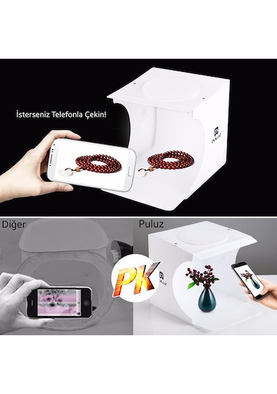 YENİLZD PULUZ 2x20 LED Işıklı 6 Fonlu Fotoğraf Çekim Çadırı 20x20 cm