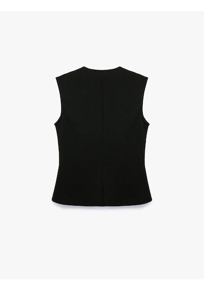Koton Krep Scuba Kumaş Slim Fit Düğmeli V Yaka Yelek Siyah 7wak30022ek