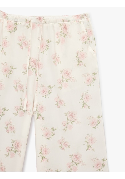 Koton Beli Lastikli Cepli Çiçek Desenli Viskon Pijama Altı Ekru Desenli 6slk50008mw