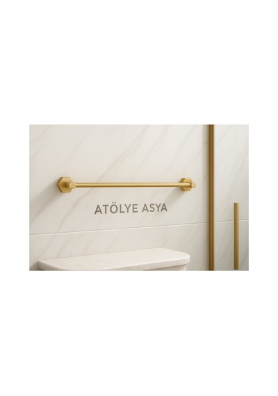 Atölye Asya %100 Pirinç Kendinden Yapışkanlı Tekli Havlu Askısı / Vidalama Gerekmeyen Gold