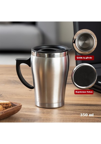 Tr 05550 Paslanmaz Çelik Kupa Sızdırmaz Çelik Termos Araç Termosu El Termosu Yalıtımlı Bardak 350ml -gümüş Diğer