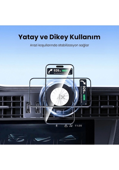 Bix Bxch14 360 Derece Metal Kancalı Manyetik Havalandırma Izgarası Araç İçi Telefon Tutucu