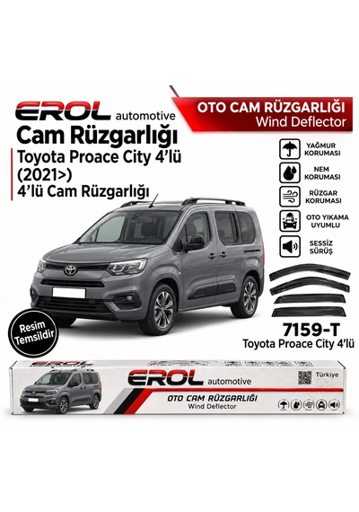 Toyota Proace City 2021 4'lü Mugen Cam Rüzgarlığı Siyah
