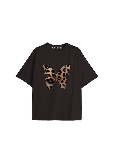 Kalic Studio Y2k Vintage Leopar Baskılı Siyah T-shirt Kod 183 Siyah-183