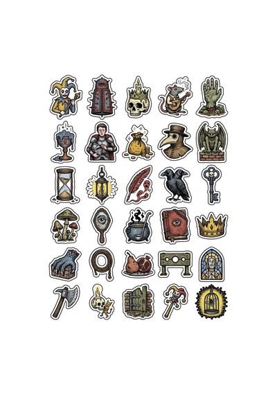 30 Adet Gotik Orta Çağ Karanlık Sanat Sticker Seti - Laptop Defter Telefon İçin Çok Renkli