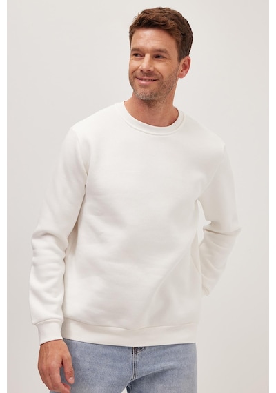Tudors Unisex Relax Fit Rahat Kesim Pamuklu Yumuşak Dokulu İçi Polarlı Beyaz Bisiklet Yaka Sweatshirt-37292 Beyaz
