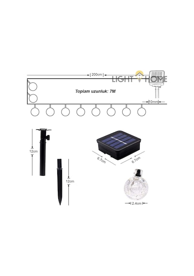 Lighthome Güneş Enerjili Led Işık Solar Bahçe Aydınlatması 50 Led 7 M Beyaz