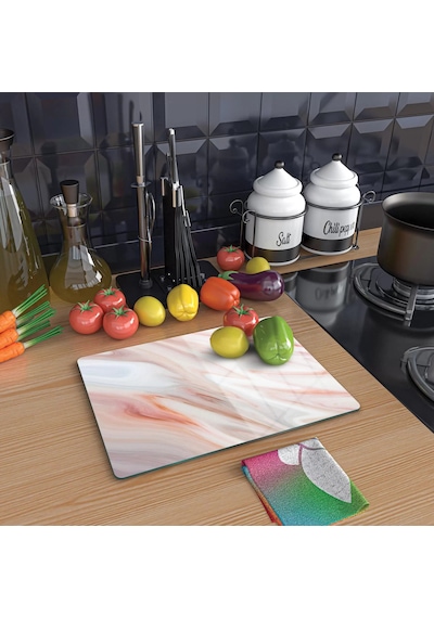 Decovetro Cam Kesme Tahtası Ve Sunumluk Kırmızı Mermer Desenli 25 X 35 Cm Çok Renkli