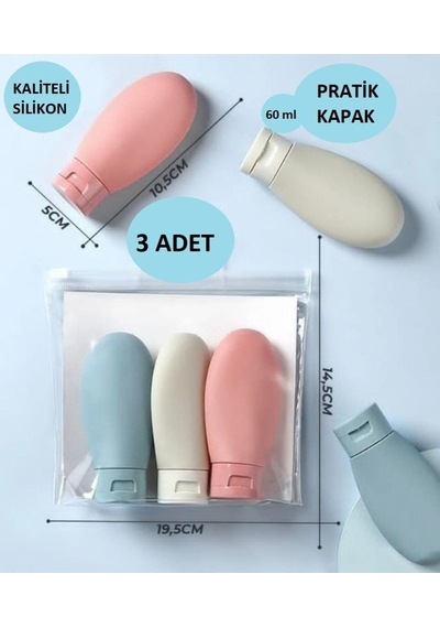 Optana Doldurulabilir Şişe Krem Şampuan Çok Amaçlı Seyahat Şişesi Çanta Boy 3'lü Set Kutu