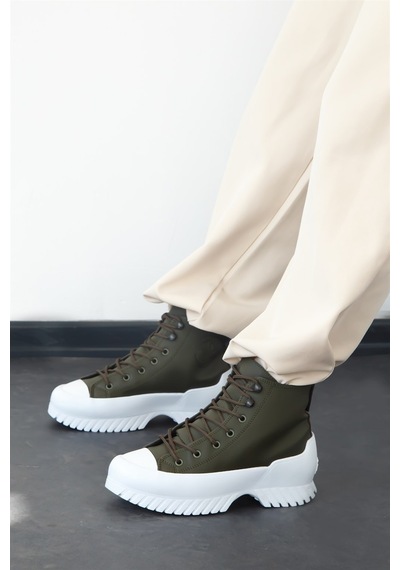 Shoetek Marlowe Kadın Bot Sneakers Bağçıklı Yeşil Cilt Yeşil