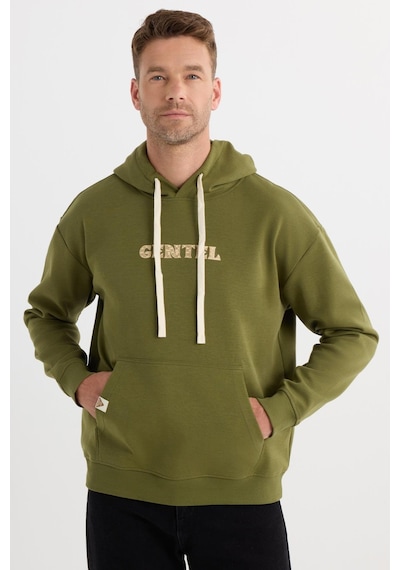 Tudors Erkek Oversize Geniş Kesim Pamuklu Baskılı Yeşil Kapüşonlu Sweatshirt-37295 Yeşil