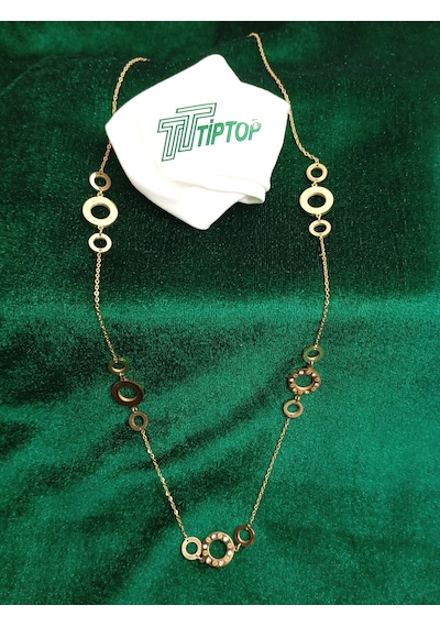 Tiptop/ Halka Zirkon Taşlı Gold Çelik Kolye altın