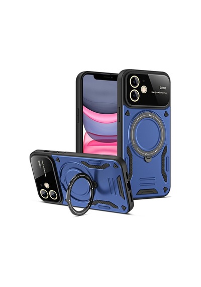Apple Uyumlu iPhone 11 Kılıf Tam Koruma Sağlayan Manyetik Standlı Tank Silikon Kapak Ryc/joy Lens Lacivert