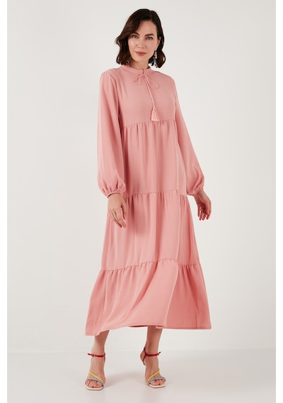 Lela Modest Regular Fit Dik Yaka Uzun Bayan Elbise 611El545 Gül Kurusu