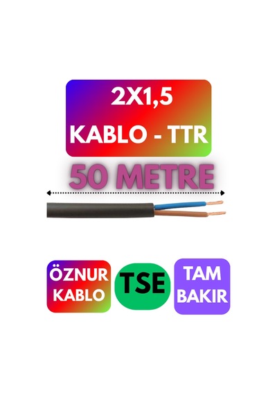 Öznur 2x1,5 Ttr Kablo Siyah Metre Seçenekli - 50 Metre