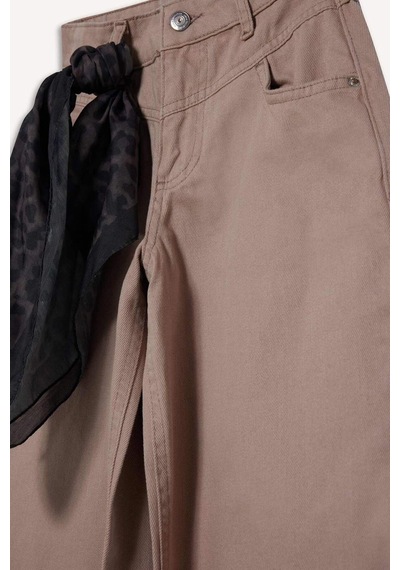 Defacto Kız Çocuk Baggy Fit Leopar Fular Detaylı Gabardin Pantolon G3696a825wnbn45 Kahve
